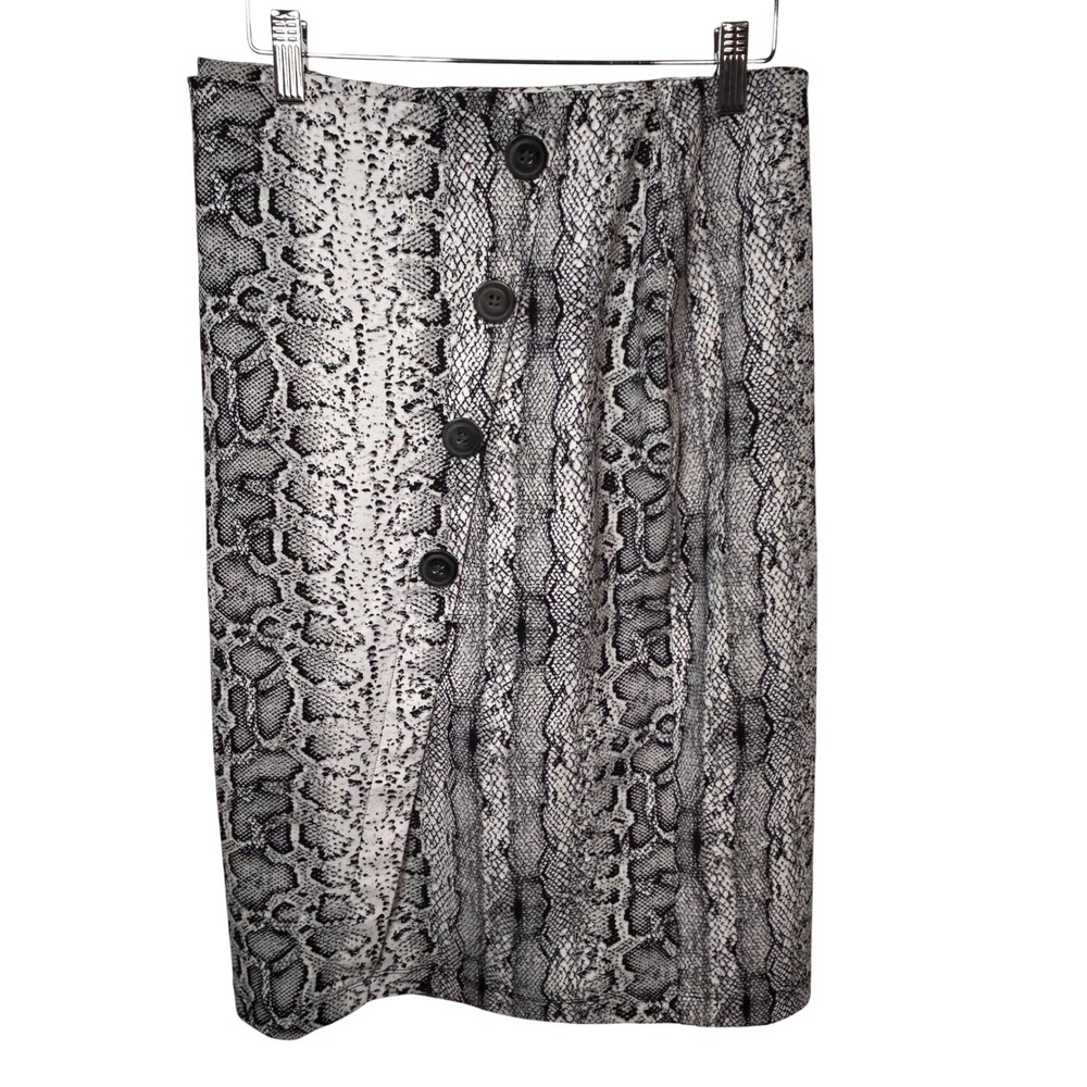 SOHO Apparel Ltd Snakeskin Midi Pencil Skirt Women Small‎ Faux Wrap Button